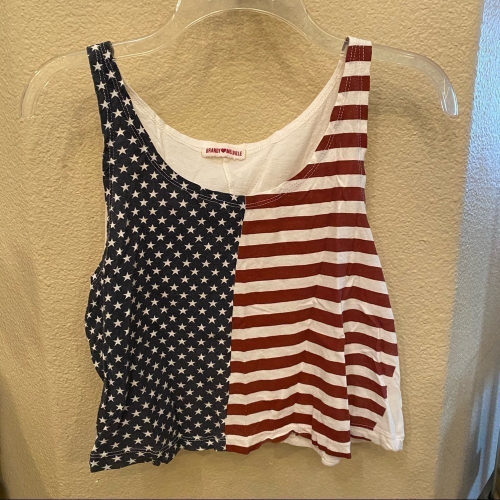 BRANDY MELVILLE Flag July 4th Cropped Tank Top-OS